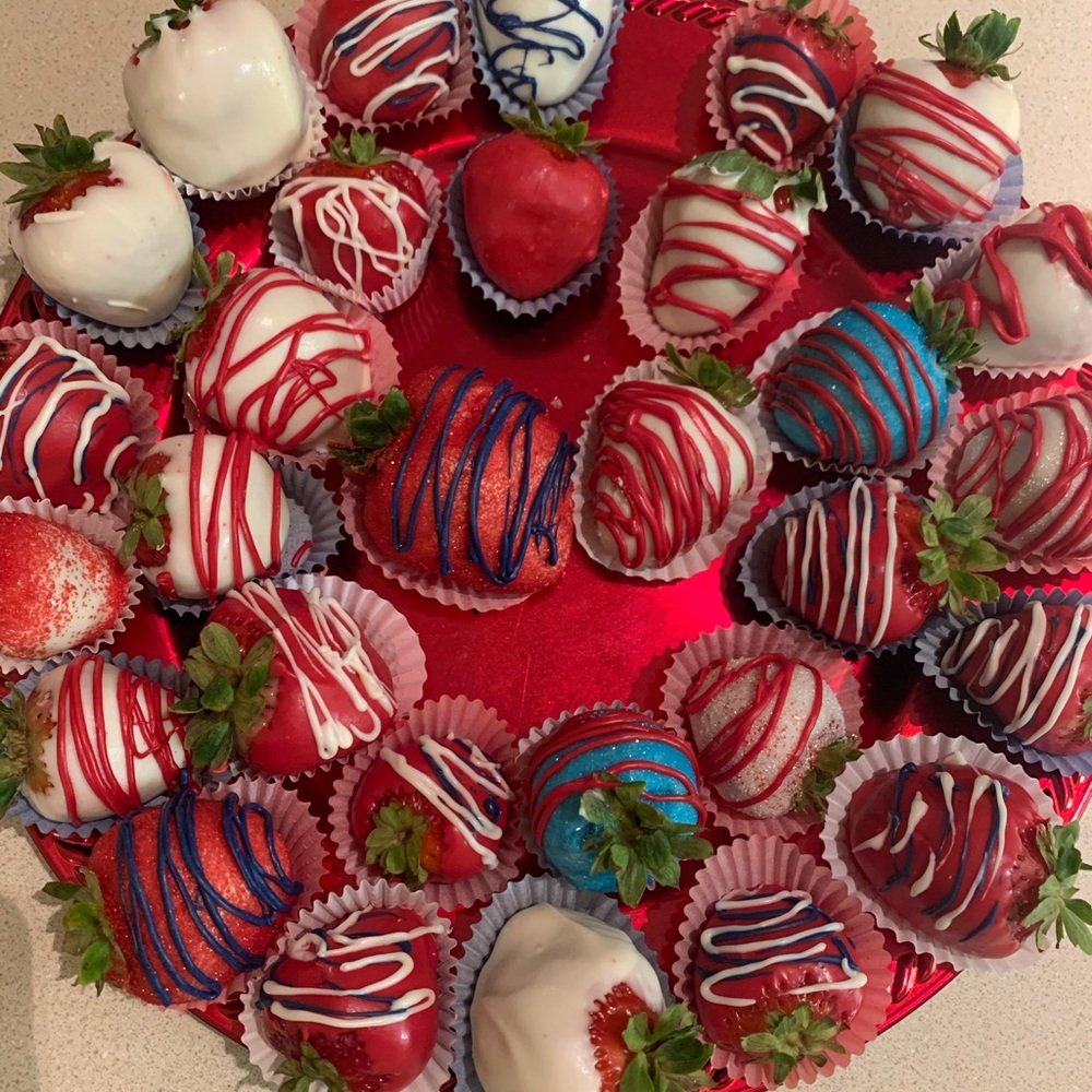 Chocolate covered strawberries pineapples pretzels